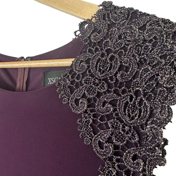 XSCAPE Purple Gold Crochet Lace Column Gown Formal Dress Mother of the Bride, 14 - Picture 3 of 14